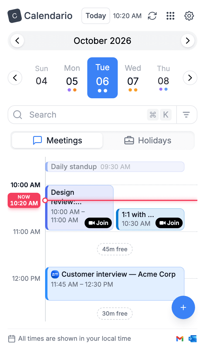 Timeline where each event uses its calendar's color