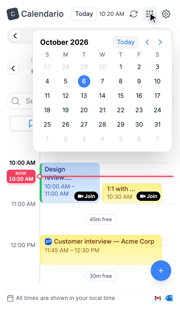 Month picker showing October 2026 with today highlighted