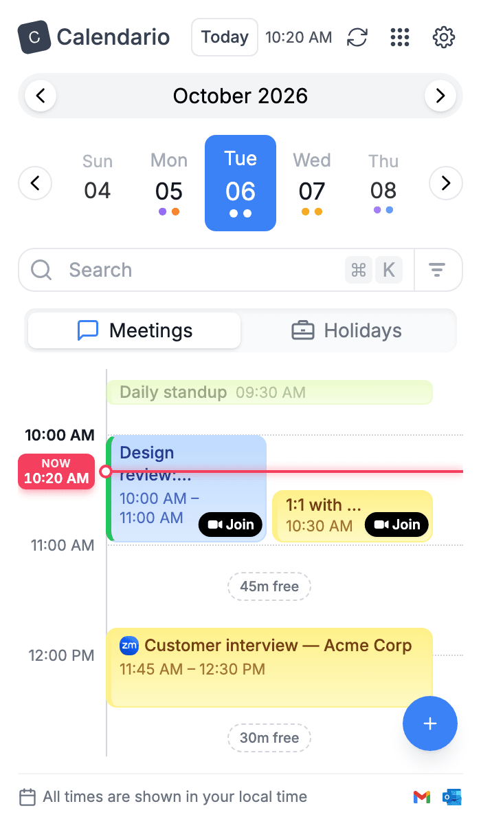 Calendario popup in light mode